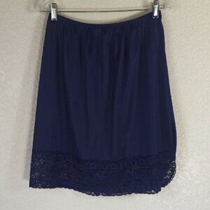 Vanity Fair Size L Navy Half Slip Lace Trim Vintage